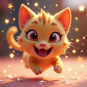 3D Toys — Mischievous Cartoon Cat Character Mid-pounce With Character #0312 (Firefly)