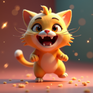 3D Toys — Mischievous Cartoon Cat Character Mid-pounce With Character #0318 (Midjourney)