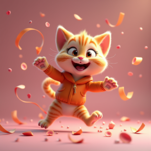 3D Toys — Mischievous Cartoon Cat Character Mid-pounce With Character #0342 (Midjourney)