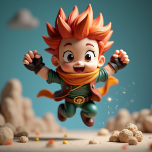 3D Toys — Spiky-haired Anime Hero In A Battle-worn Character #0002 (Ideogram)