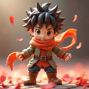 3D Toys — Spiky-haired Anime Hero In A Battle-worn Character #0032 (FLUX)