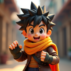 3D Toys — Spiky-haired Anime Hero In A Battle-worn Character #0044 (FLUX)