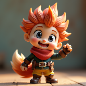 3D Toys — Spiky-haired Anime Hero In A Battle-worn Character #0050 (Ideogram)