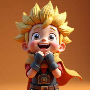 3D Toys — Spiky-haired Anime Hero In A Battle-worn Character #0062 (Ideogram)