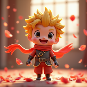 3D Toys — Spiky-haired Anime Hero In A Battle-worn Character #0068 (FLUX)