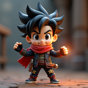 3D Toys — Spiky-haired Anime Hero In A Battle-worn Character #0152 (FLUX)