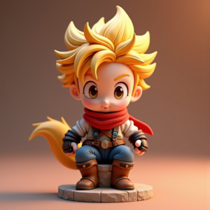 3D Toys — Spiky-haired Anime Hero In A Battle-worn Character #0164 (FLUX)
