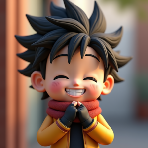 3D Toys — Spiky-haired Anime Hero In A Battle-worn Character #0170 (Ideogram)