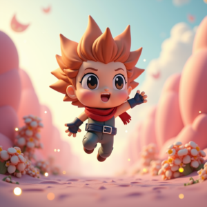 3D Toys — Spiky-haired Anime Hero In A Battle-worn Character #0182 (Ideogram)