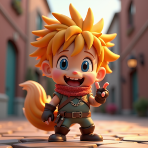 3D Toys — Spiky-haired Anime Hero In A Battle-worn Character #0249 (Krea)