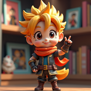 3D Toys — Spiky-haired Anime Hero In A Battle-worn Character #0285 (Krea)