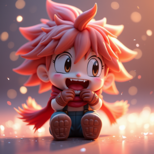 3D Toys — Spiky-haired Anime Hero In A Battle-worn Character #0333 (Krea)