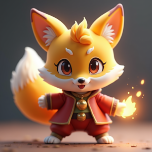 Anime — Chibi-style Fox Spirit With Fluffy Tri-colour Character #0007 (Dreamina)