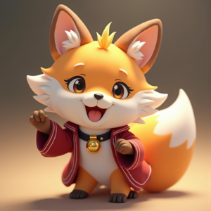 Anime — Chibi-style Fox Spirit With Fluffy Tri-colour Character #0013 (ChatGPT)