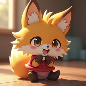 Anime — Chibi-style Fox Spirit With Fluffy Tri-colour Character #0025 (ChatGPT)
