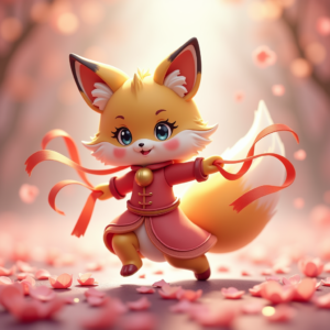 Anime — Chibi-style Fox Spirit With Fluffy Tri-colour Character #0031 (Dreamina)