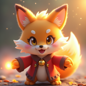 Anime — Chibi-style Fox Spirit With Fluffy Tri-colour Character #0043 (Dreamina)