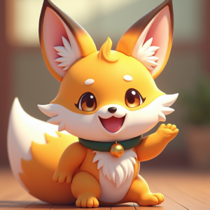Anime — Chibi-style Fox Spirit With Fluffy Tri-colour Character #0049 (ChatGPT)
