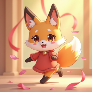 Anime — Chibi-style Fox Spirit With Fluffy Tri-colour Character #0067 (Dreamina)