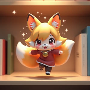 Anime — Chibi-style Fox Spirit With Fluffy Tri-colour Character #0073 (ChatGPT)
