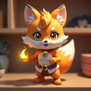 Anime — Chibi-style Fox Spirit With Fluffy Tri-colour Character #0079 (Dreamina)