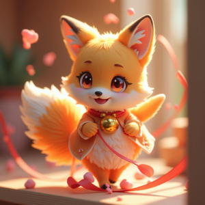 Anime — Chibi-style Fox Spirit With Fluffy Tri-colour Character #0103 (Dreamina)