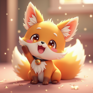 Anime — Chibi-style Fox Spirit With Fluffy Tri-colour Character #0121 (ChatGPT)
