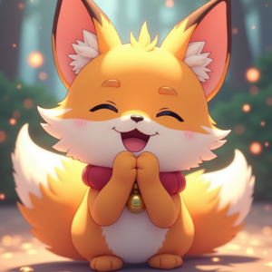 Anime — Chibi-style Fox Spirit With Fluffy Tri-colour Character #0133 (ChatGPT)