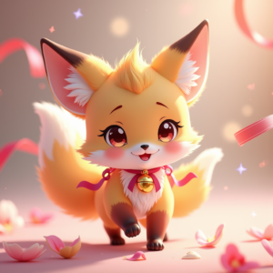 Anime — Chibi-style Fox Spirit With Fluffy Tri-colour Character #0139 (Dreamina)