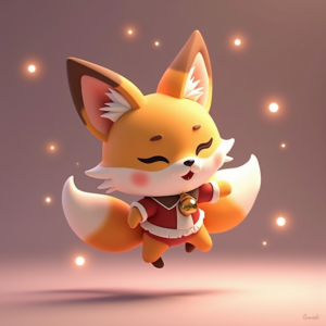 Anime — Chibi-style Fox Spirit With Fluffy Tri-colour Character #0145 (ChatGPT)