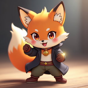 Anime — Chibi-style Fox Spirit With Fluffy Tri-colour Character #0151 (Dreamina)