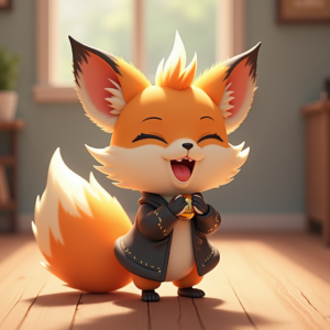 Anime — Chibi-style Fox Spirit With Fluffy Tri-colour Character #0169 (ChatGPT)