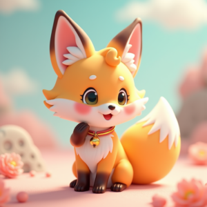 Anime — Chibi-style Fox Spirit With Fluffy Tri-colour Character #0193 (ChatGPT)