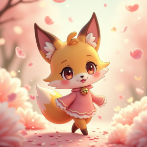 Anime — Chibi-style Fox Spirit With Fluffy Tri-colour Character #0211 (Dreamina)