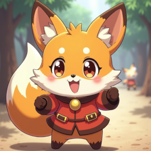 Anime — Chibi-style Fox Spirit With Fluffy Tri-colour Character #0244 (Ideogram)