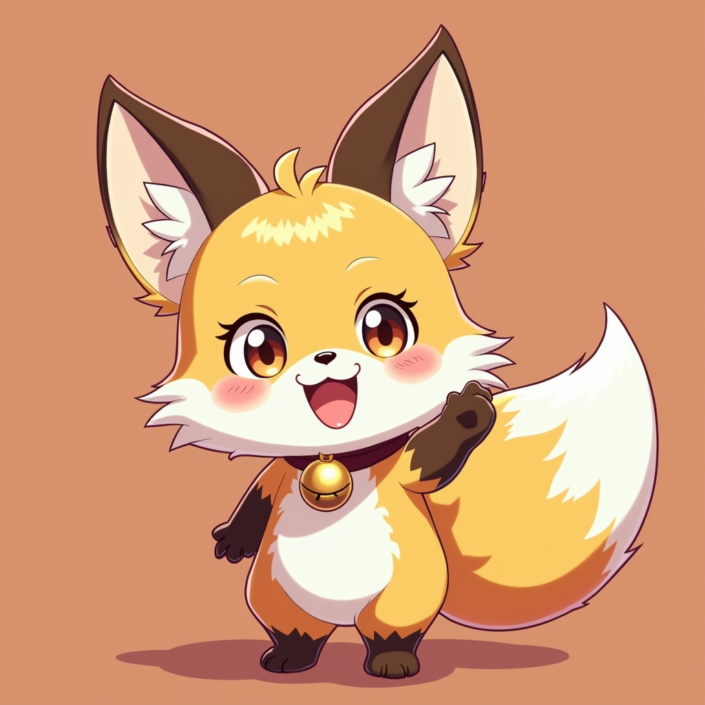 Anime — Chibi-style Fox Spirit With Fluffy Tri-colour Character #0250 (FLUX)