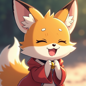 Anime — Chibi-style Fox Spirit With Fluffy Tri-colour Character #0262 (FLUX)