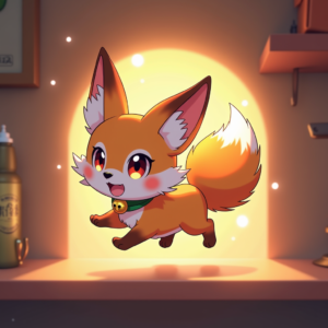 Anime — Chibi-style Fox Spirit With Fluffy Tri-colour Character #0274 (FLUX)