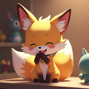 Anime — Chibi-style Fox Spirit With Fluffy Tri-colour Character #0298 (FLUX)