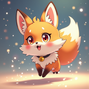Anime — Chibi-style Fox Spirit With Fluffy Tri-colour Character #0310 (FLUX)