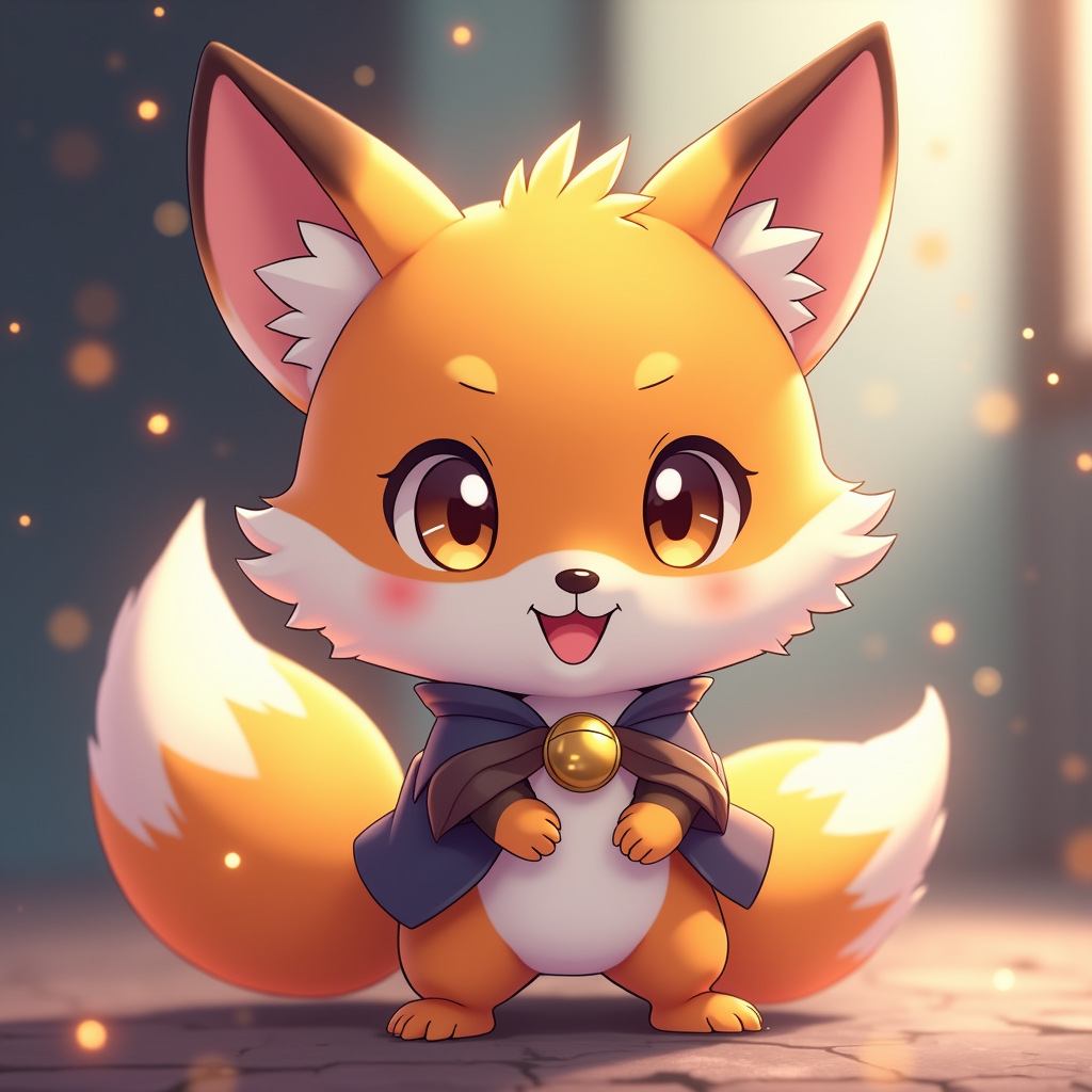 Anime — Chibi-style Fox Spirit With Fluffy Tri-colour Character #0316 (Ideogram)