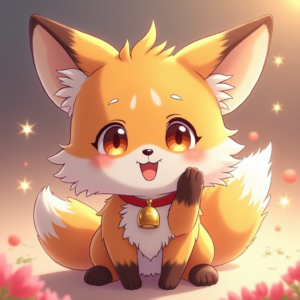 Anime — Chibi-style Fox Spirit With Fluffy Tri-colour Character #0322 (FLUX)