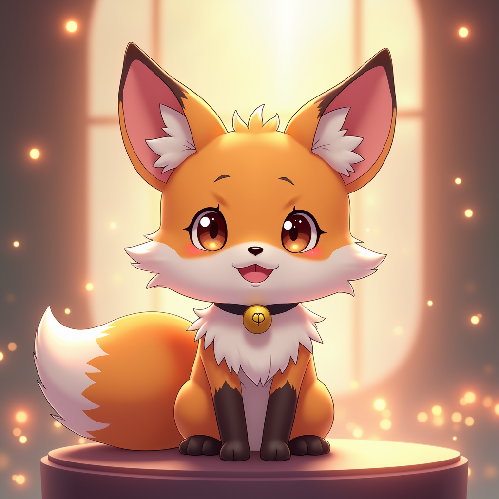 Anime — Chibi-style Fox Spirit With Fluffy Tri-colour Character #0328 (Ideogram)