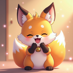 Anime — Chibi-style Fox Spirit With Fluffy Tri-colour Character #0334 (FLUX)