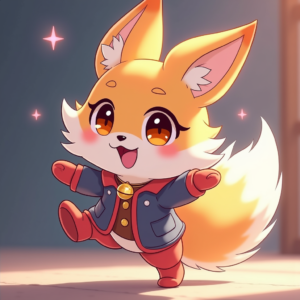 Anime — Chibi-style Fox Spirit With Fluffy Tri-colour Character #0346 (FLUX)