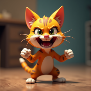 Anime — Mischievous Cartoon Cat Character Mid-pounce With Character #0011 (Krea)
