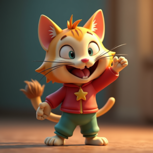 Anime — Mischievous Cartoon Cat Character Mid-pounce With Character #0017 (Leonardo)