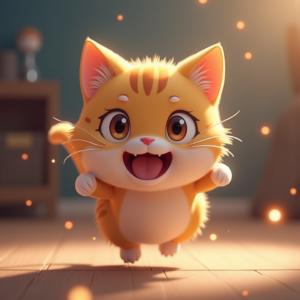 Anime — Mischievous Cartoon Cat Character Mid-pounce With Character #0113 (Leonardo)