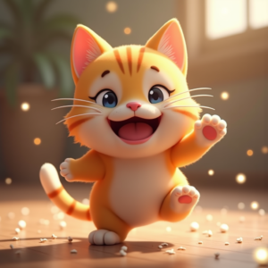 Anime — Mischievous Cartoon Cat Character Mid-pounce With Character #0125 (Leonardo)