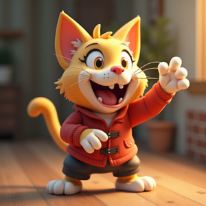 Anime — Mischievous Cartoon Cat Character Mid-pounce With Character #0161 (Leonardo)